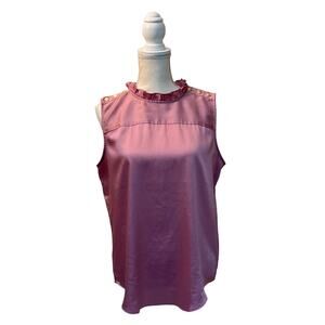 Ann Taylor Loft Sleeveless Pink Rose Top Shirt Tank Ruffle Button  Medium EUC